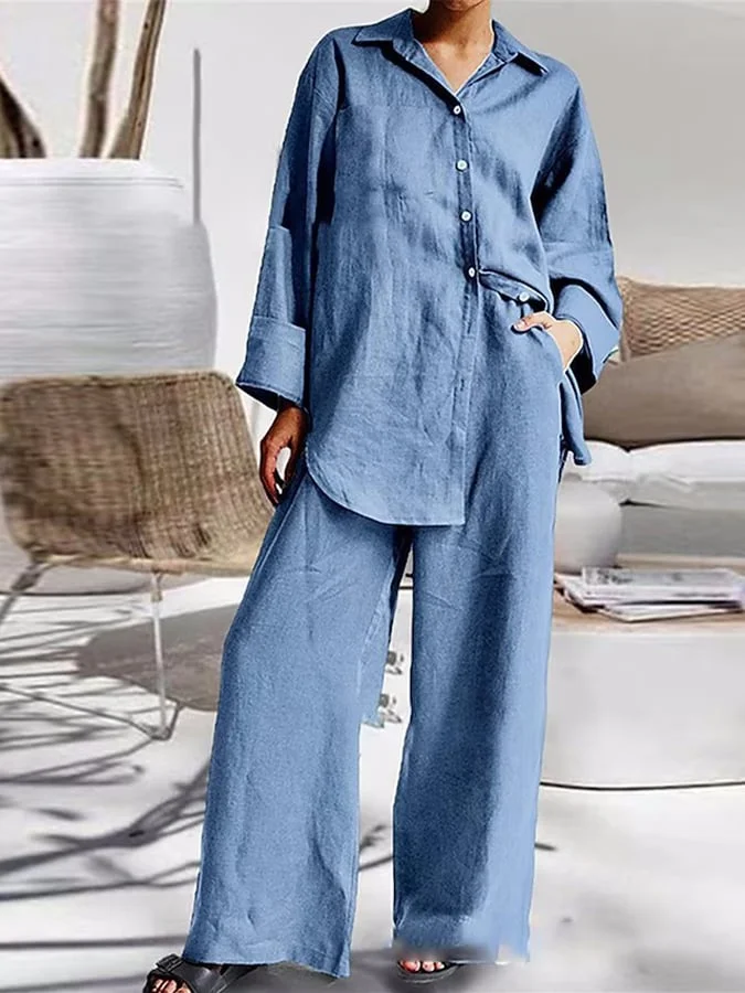 Women's Casual Cotton And Linen Two-piece Suit