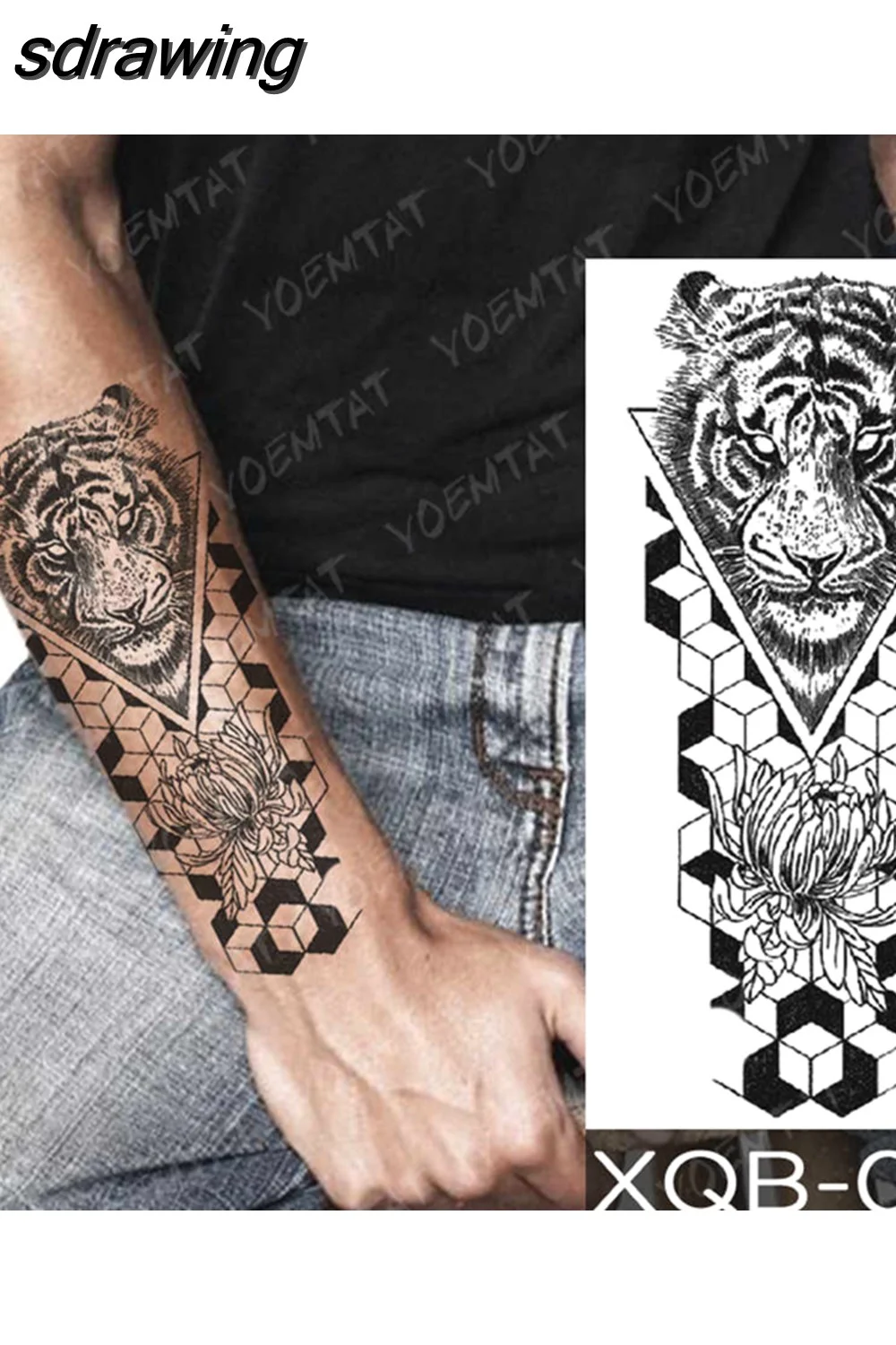 sdrawing Temporary Tattoo Sticker Geometric Tiger Wolf Death Flash Tattoos Leopard Totem Body Art Arm Fake Tatoo Women Men