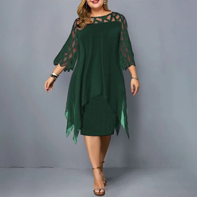 Plus Size  5XL 6XL Lace 2021 woman dress Mesh Sexy Elegant Midi Party Dresses Red Black Green Purple Loose Hellow Women Clothing