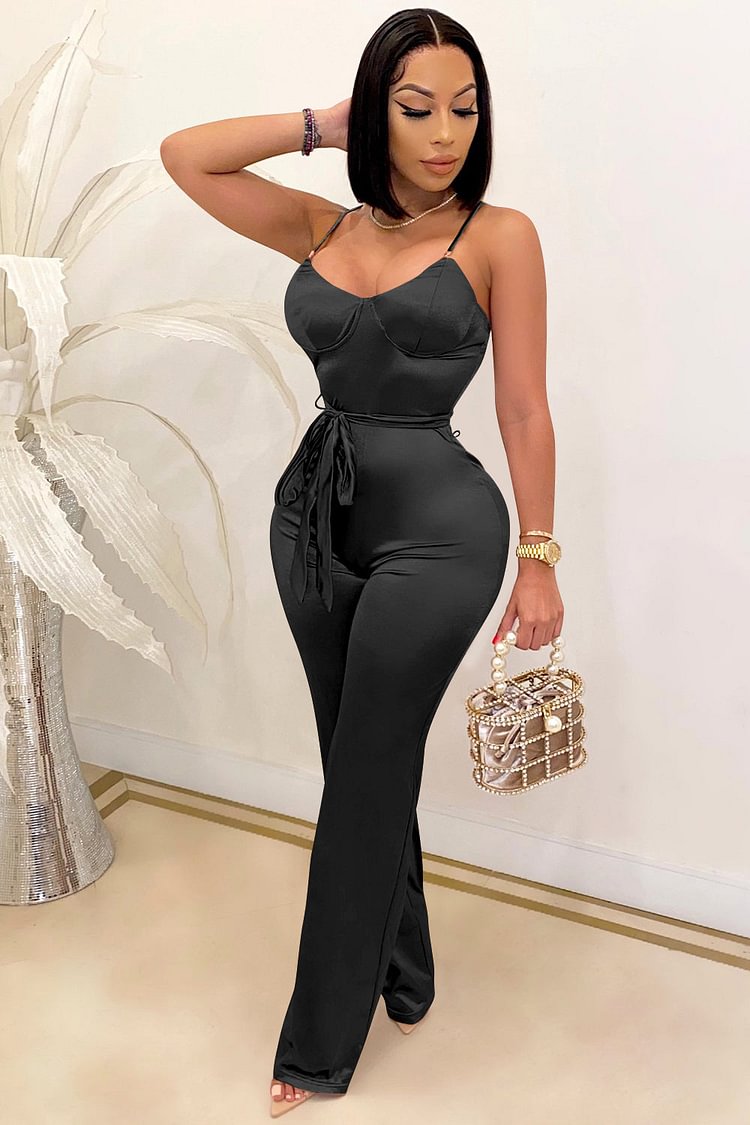 V Neck Sleeveless Tie Jumpsuit