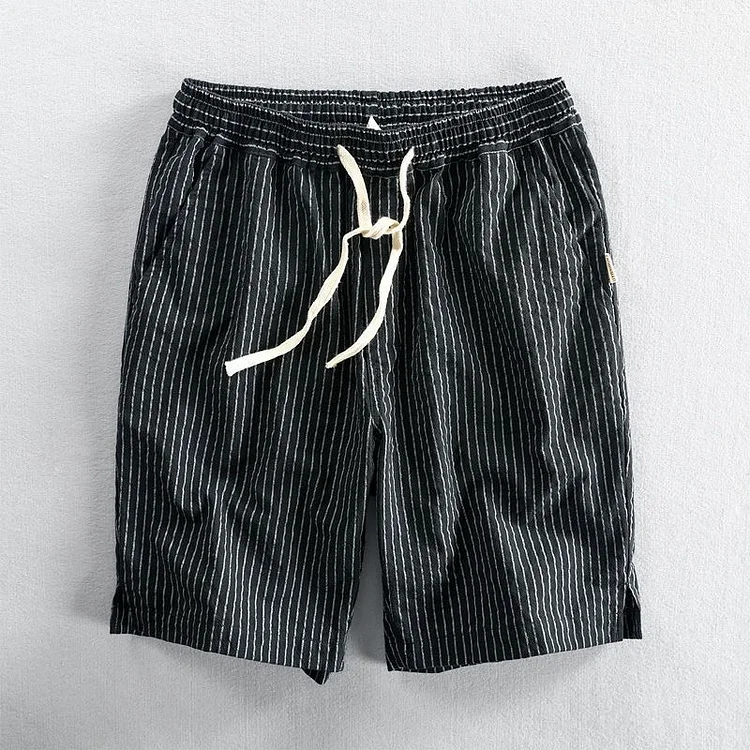 Men's Vintage Stripes Cotton Linen Wide Leg Loose Short Pants