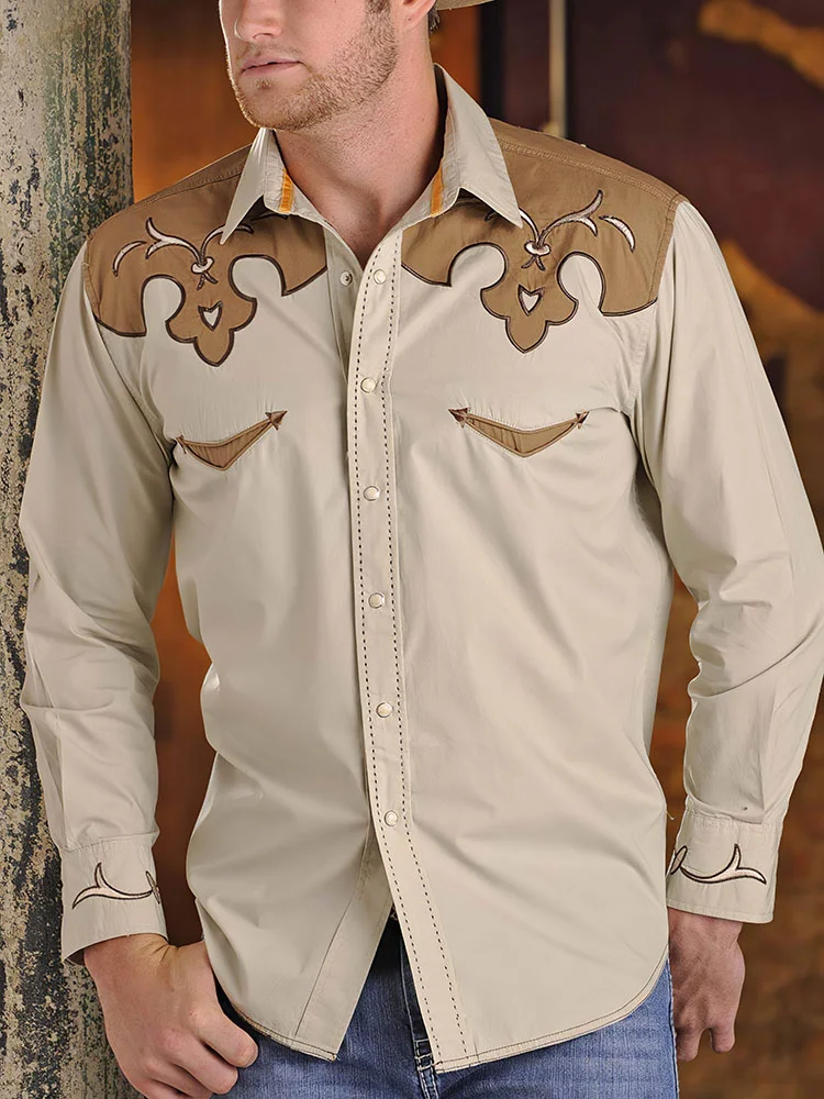 Men's casual vintage western long sleeve shirt