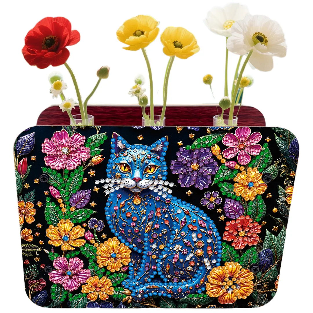 Cat DIY Flower Vase Wooden Double Sided Desktop Diamond Art Kit for Home Decor