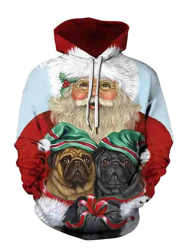 Long Sleeve Drawstring Neck Christmas Novelty Print Hoodie-elleschic