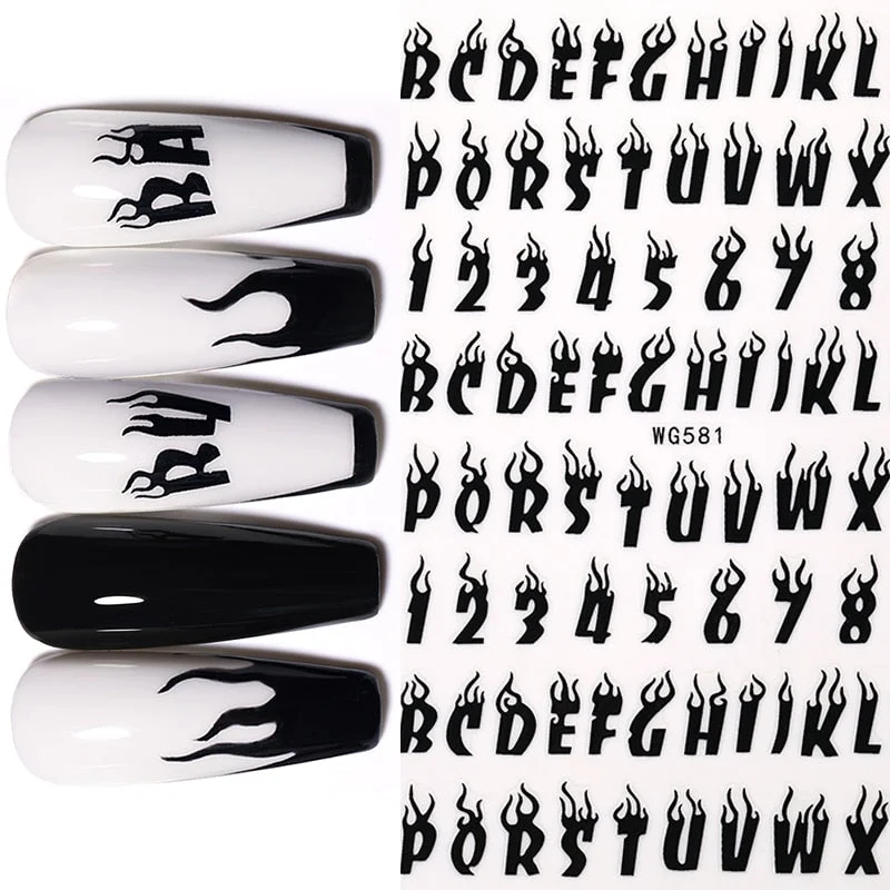 1PC Abstract Geometrics 3D Nail Sticker Cool Letters Pattern Leaves Flower Transfer Decals Slider For Nails Decoration Manicures