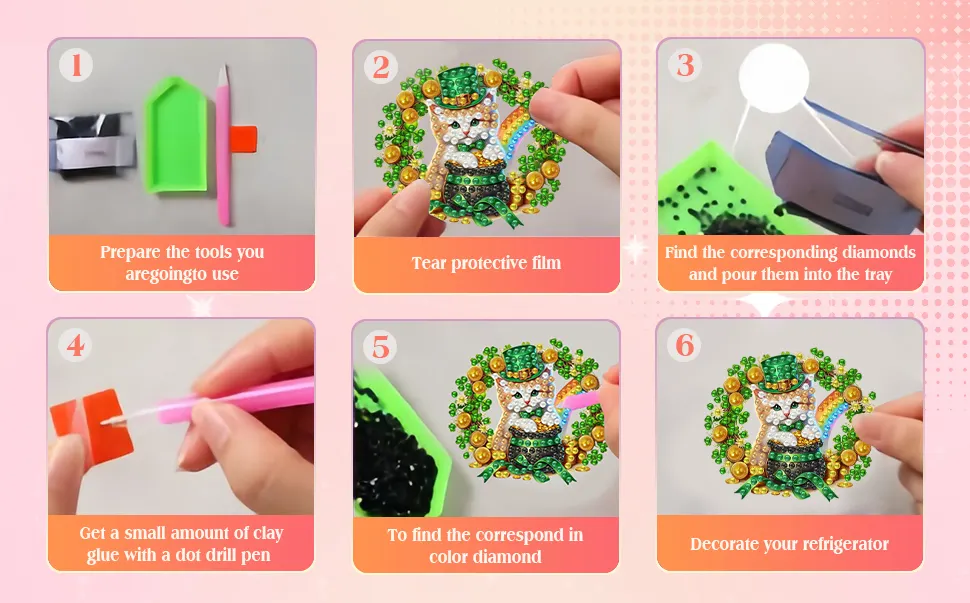 12Pcs St Patricks Day DIY Diamond Art Fridge Magnet Refrigerator Sticker Diamond Art Stickers Refrigerator Painting Kits for Beginners Adults DIY Craft Gifts Home Decors