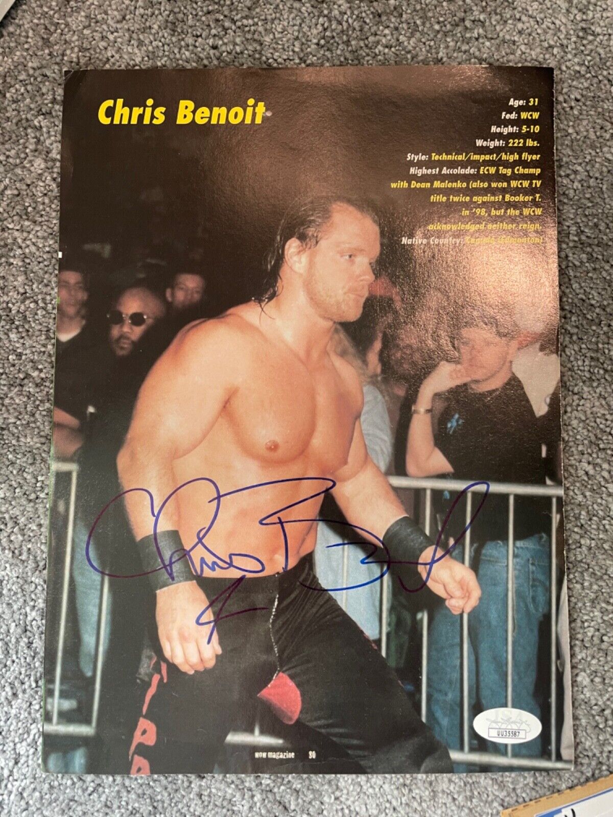 Chris Benoit signed JSA COA 8x10 Magazine Picture wwf wwe pas bas