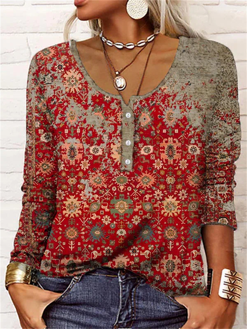 Vintage Ethnic Print Blouse