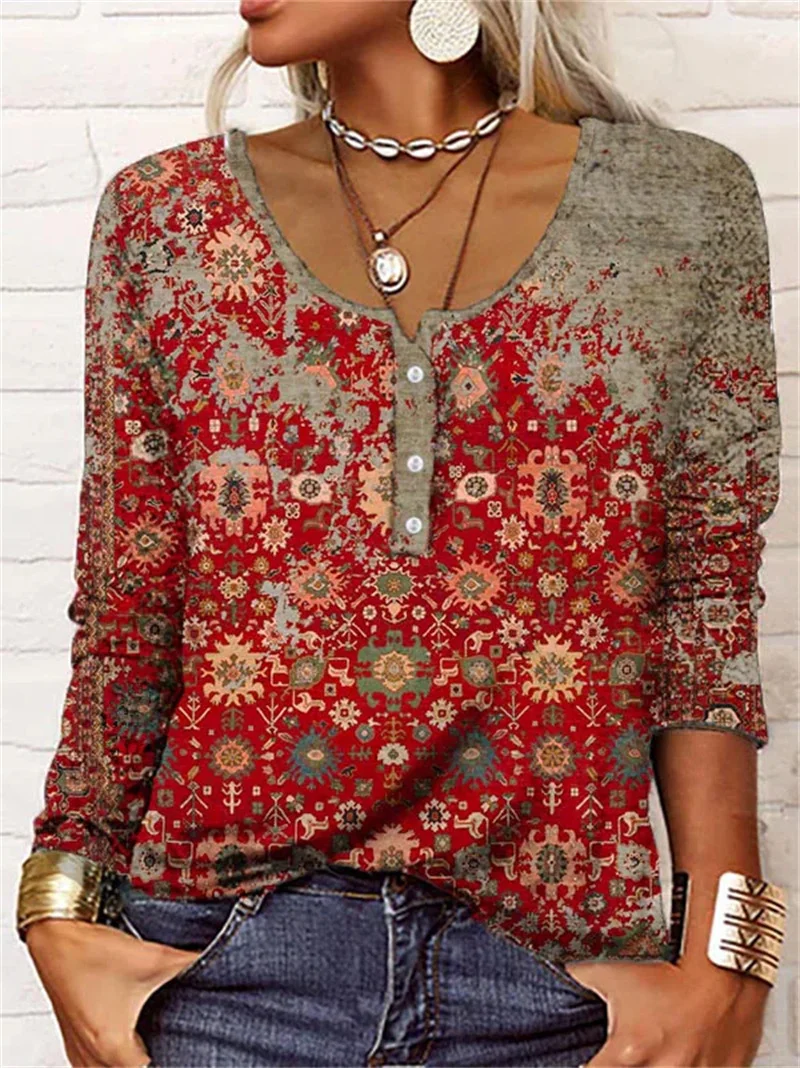 Vintage Ethnic Print Blouse
