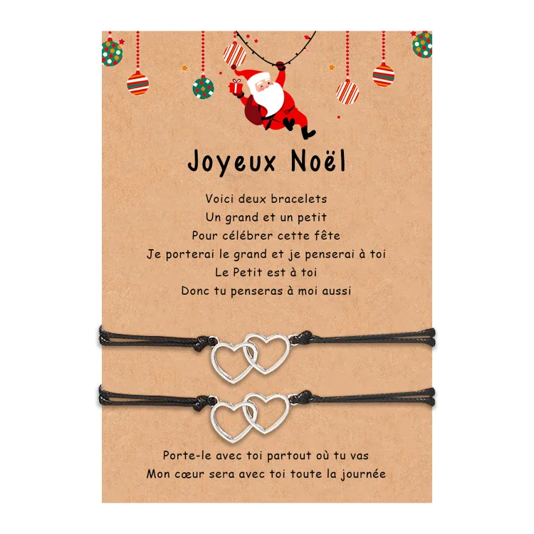 2PCS Ensemble de Bracelets Cœur Cadeau Noël Jessemade FR