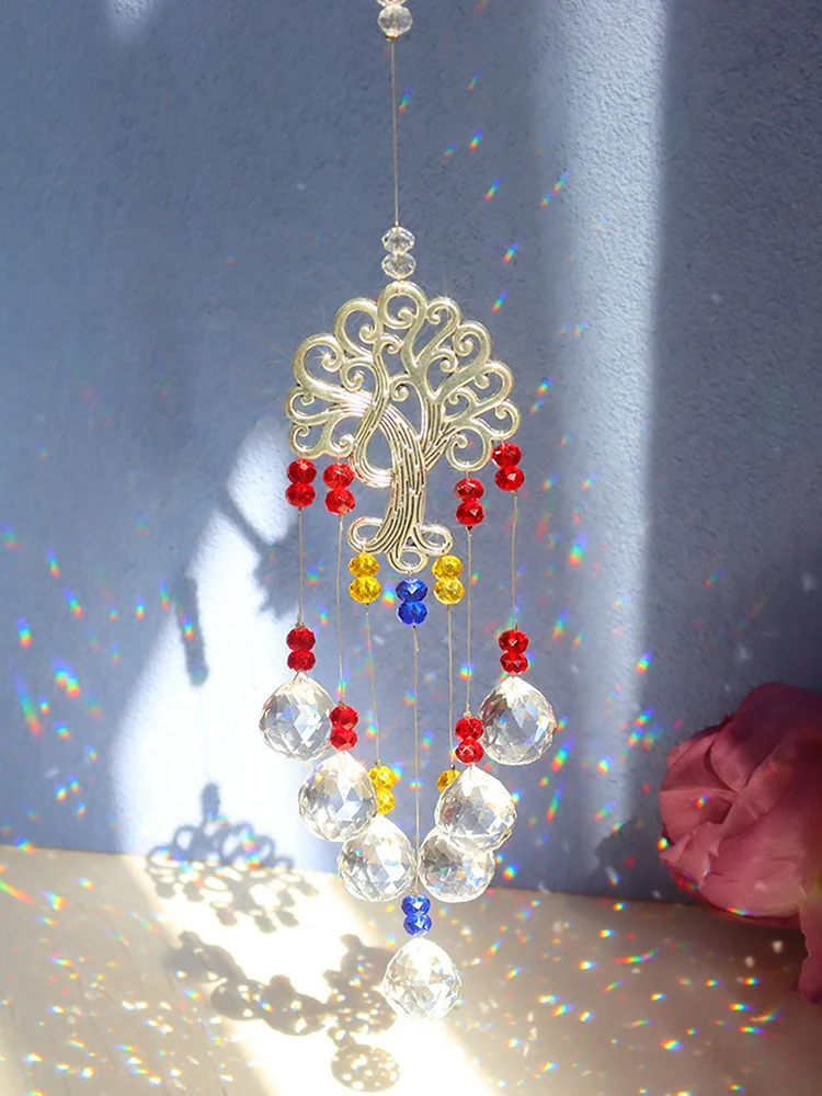 Crystal Wind Chime Tree of Life Light Catcher Ball Pendant Rainbow Maker