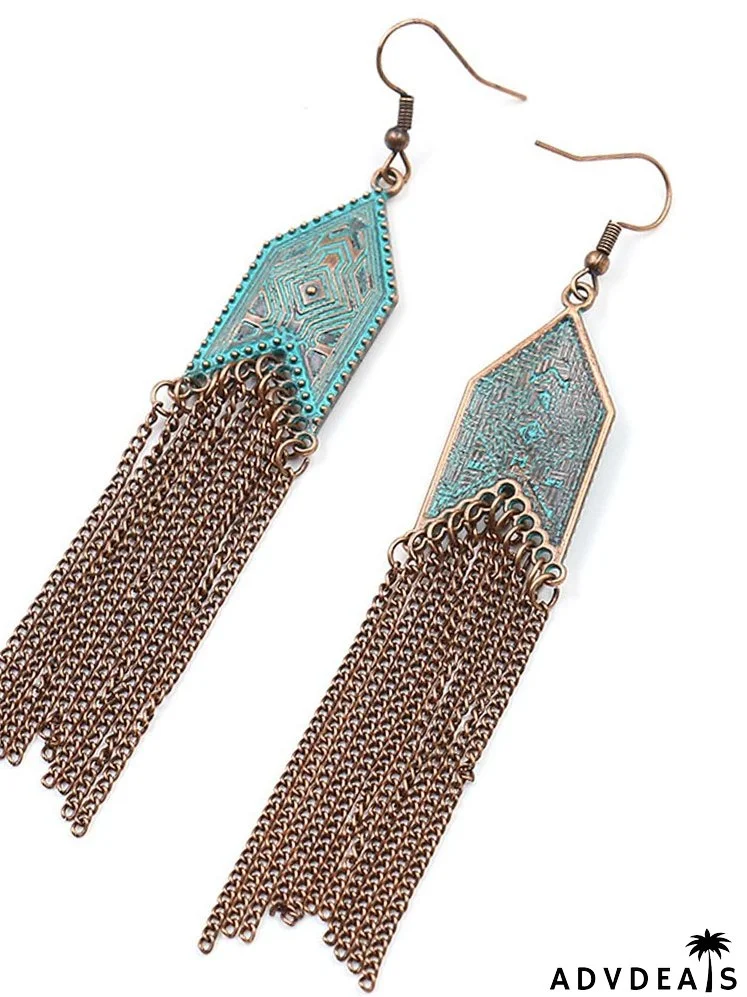 Bohemian Geo Decor Tassel Drop Earrings