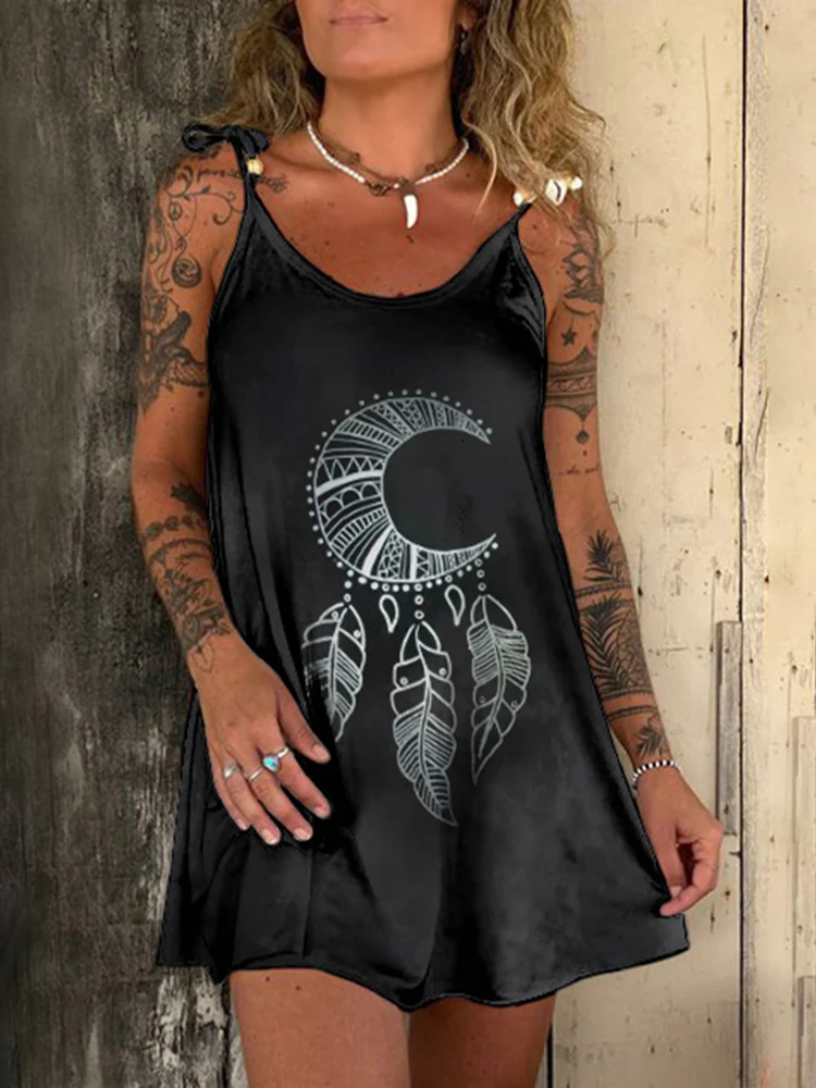 Feather Moon Print Mini Dress