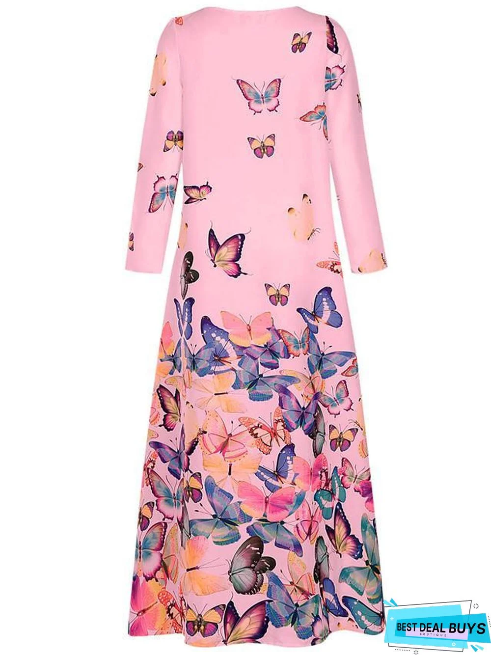 Women's Shift Dress Maxi Long Dress - Long Sleeve Butterfly Spring Fall Hot Loose White Yellow Blushing Pink Light Blue