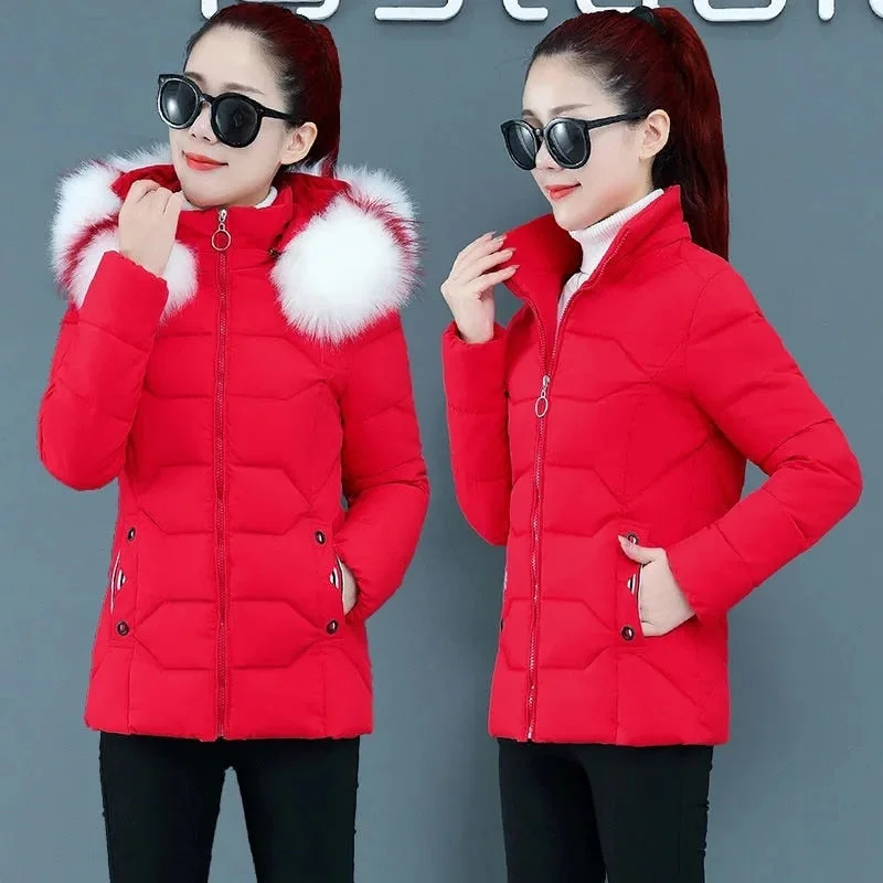 New Big Fur Hooded Jacket 2021 Woman Parkas Cotton Casual Winter Coat Female Down Cotton Padded Parka Winter Jacket Female Hiver