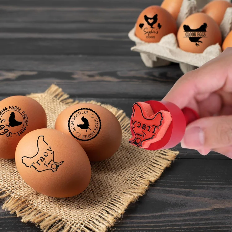 Egg Stamps for Fresh Eggs, Custom Egg Stamp with Ink Pad, Rubber Egg Stamp, Unique Designs for Farm Branding, Personalized Gift for Farmer & Rancher, Chicken Coop Accessories