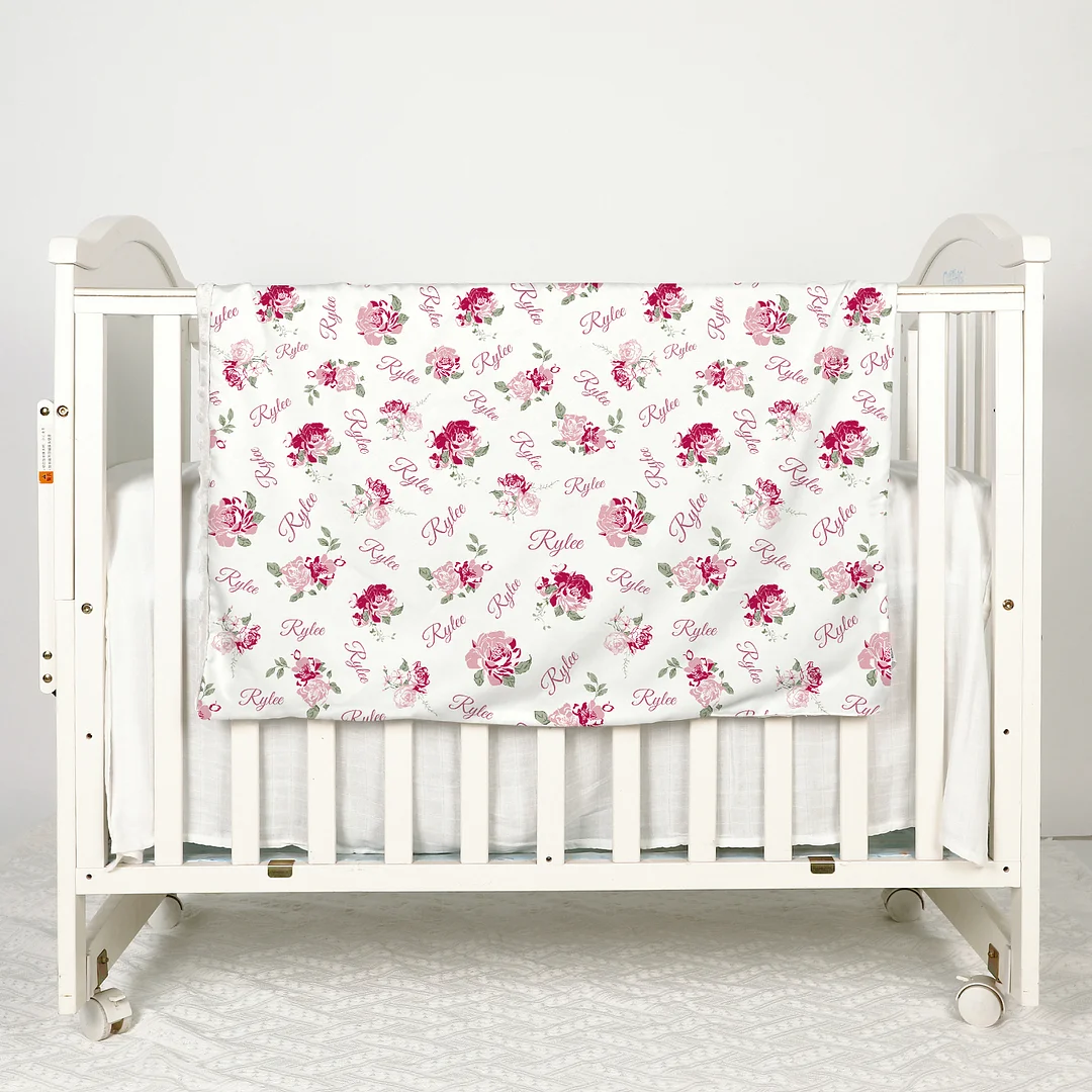 Personalized Rose Garden Baby Girl Name Blanket 
