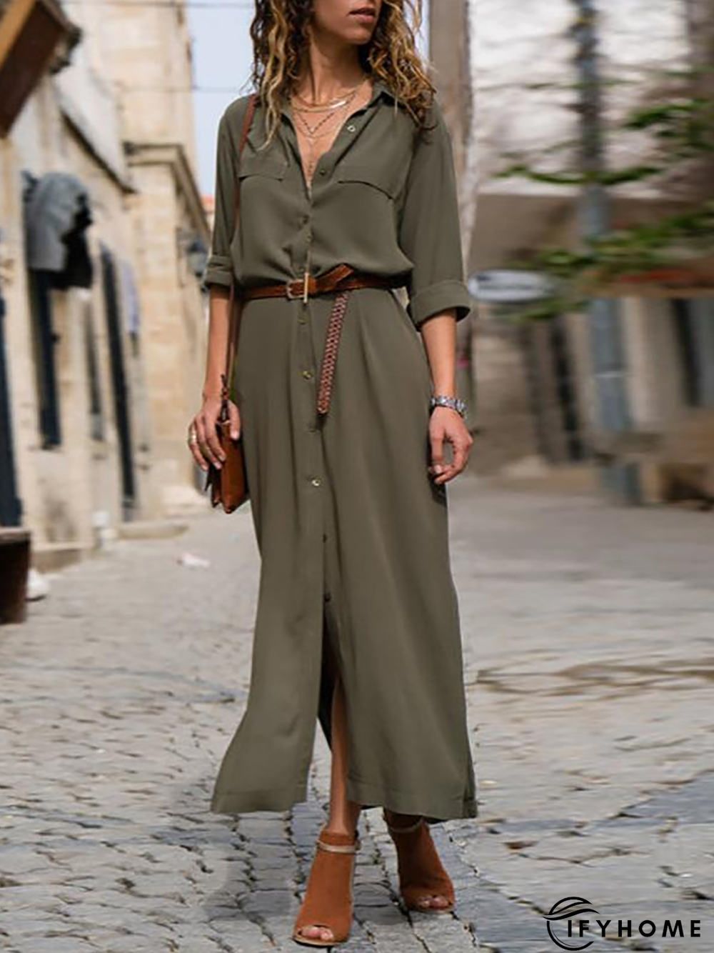 Women Summer Date  3/4 Sleeve Paneled Fall Linen Dress | IFYHOME