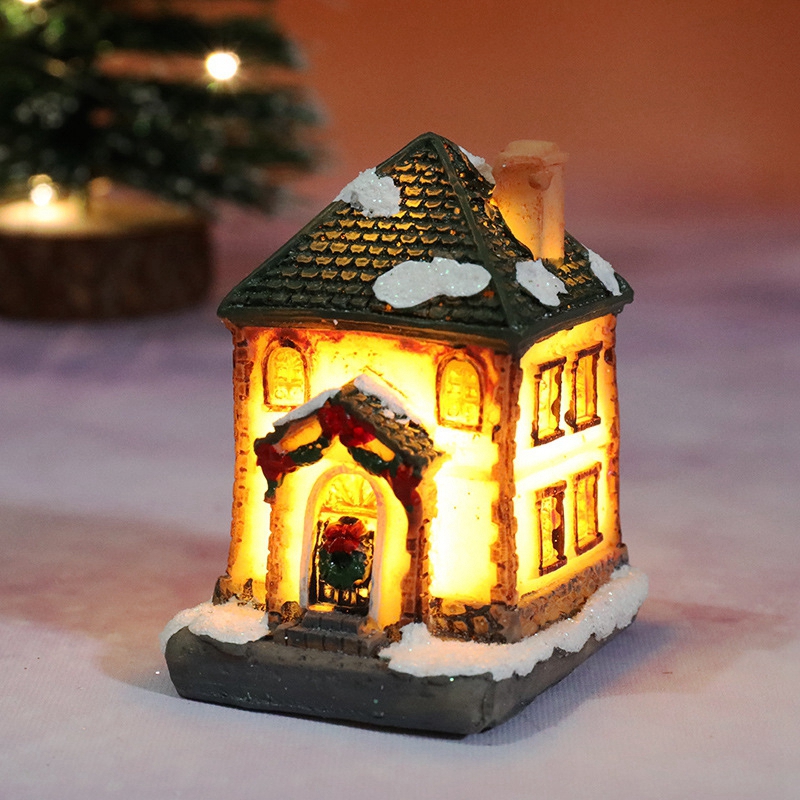 Tegooe Hand-Painted Christmas Village House LED Light Decoration - Resin Ornament
