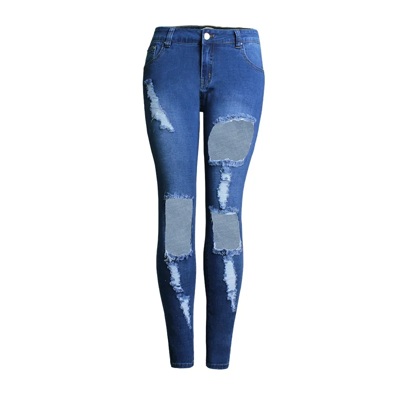 Women's Slimming Elastic Leggings with Large Holes Denim Jeans Pants