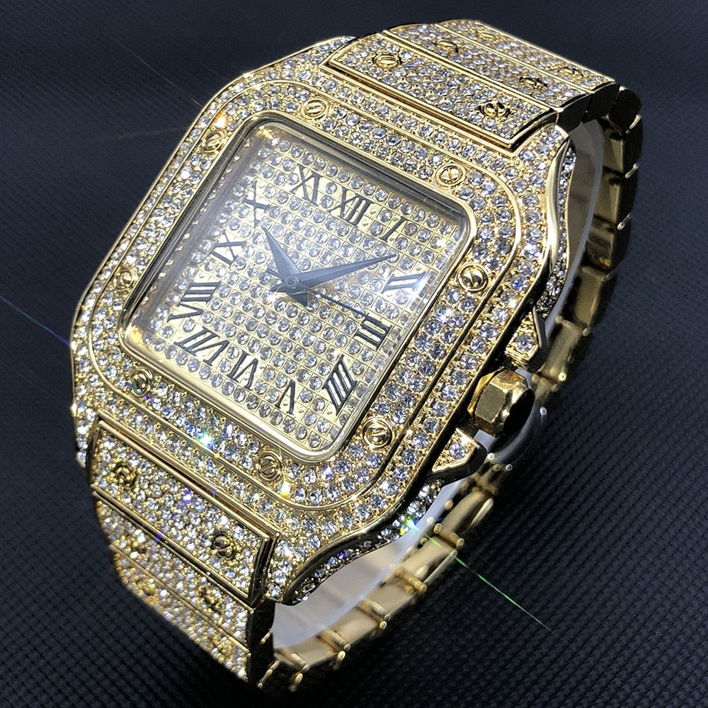 Iced Square Roman Numeral Watch