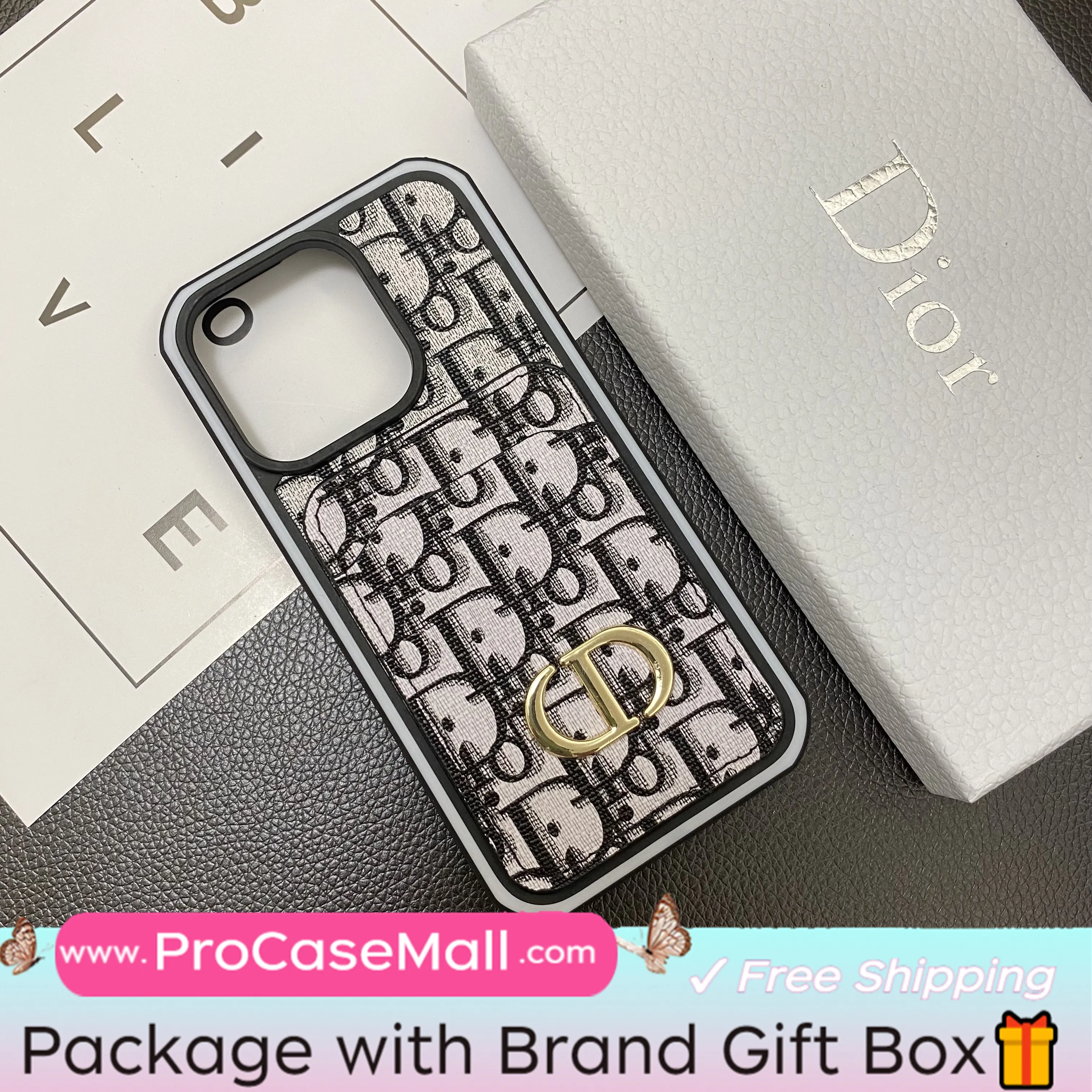 Dior Card Slot Luxury CD Metal Logo Apple iPhone Case