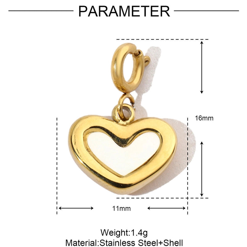 3 PCS/Package 6*14mm 304 Stainless Steel Shell Zircon Heart Pendant Jewelry Accessories