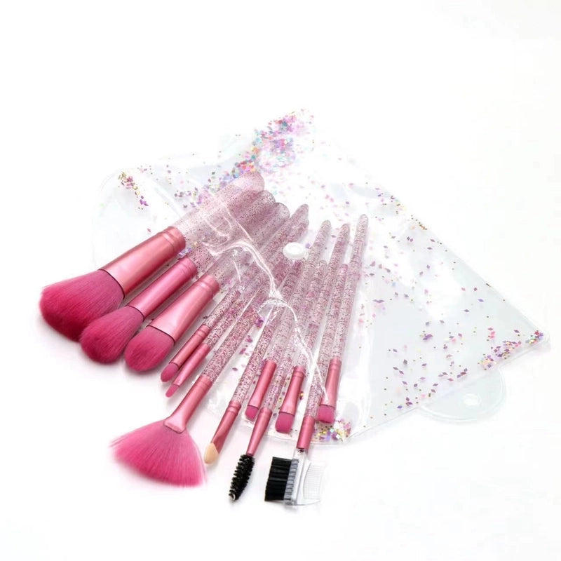 Lady Plastic Corrugated Nylon Wool Plastic Handle Makeup Brushes 1 Set