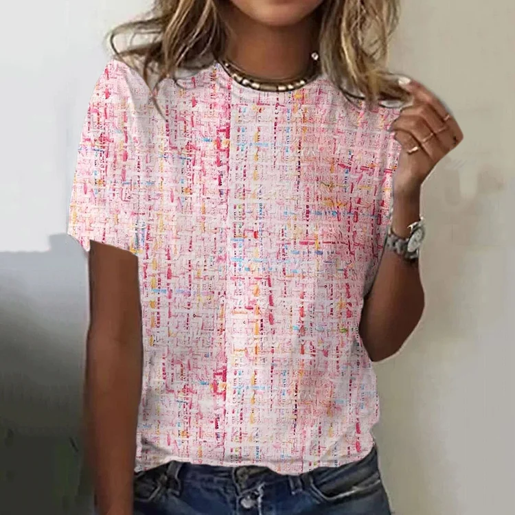 Comstylish Women's Pink Pattern Print Casaul T-Shirt