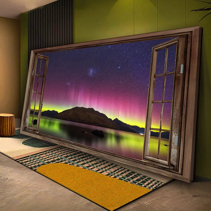 Aurora starry night Window Canvas Wall Art