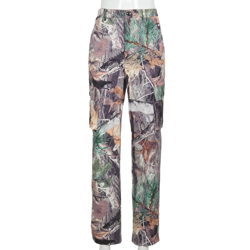 Dulzura Tree Forest Print Women High Waist Cargo Pants Wide Leg Trousers Pocket Loose Streetwear Casual 2020 Autumn Winter