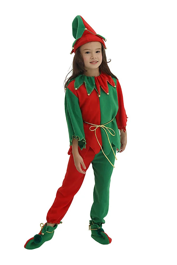 Cute Kids Girls Christmas Santa Helper Elf Costume Suit Red-elleschic