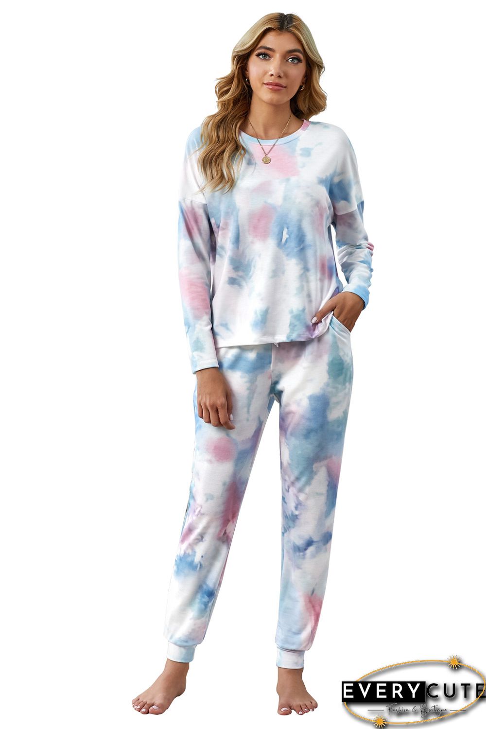 Multicolor Tie Dye Knit Long Sleeve Joggers Set