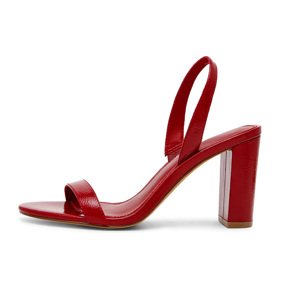 Women's Red Round Open Toe Comfort Slingback Sandals with Chunky Heel