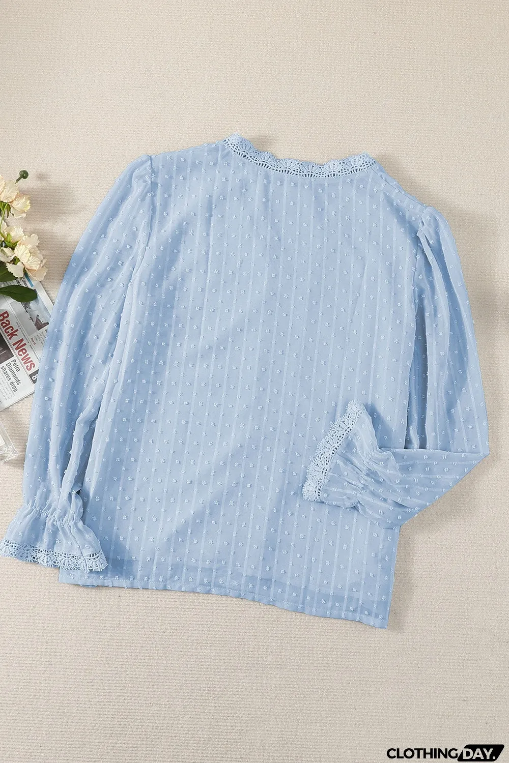 Elegant V-Neck Swiss Dot Lace Blouse