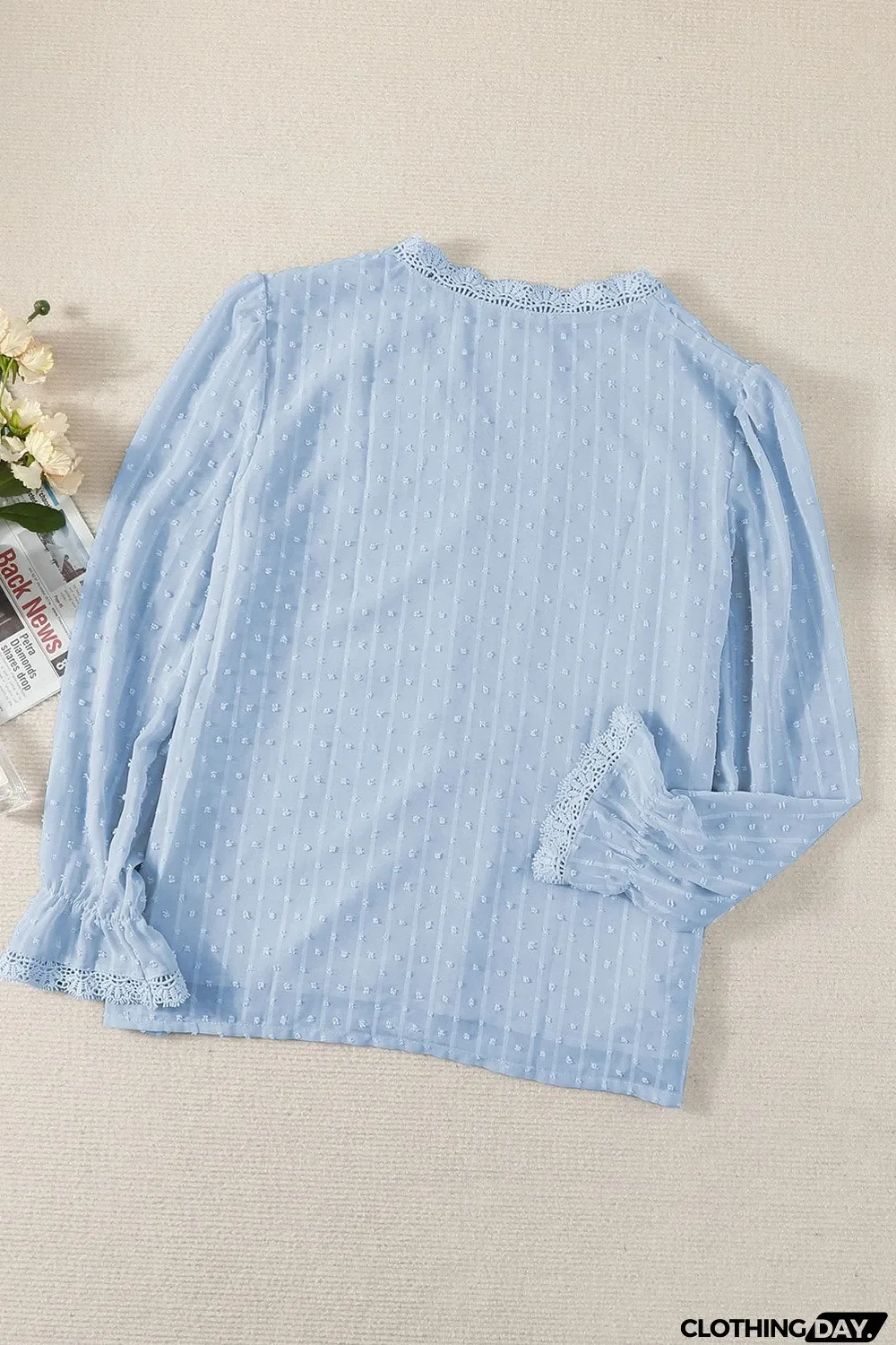Elegant V-Neck Swiss Dot Lace Blouse