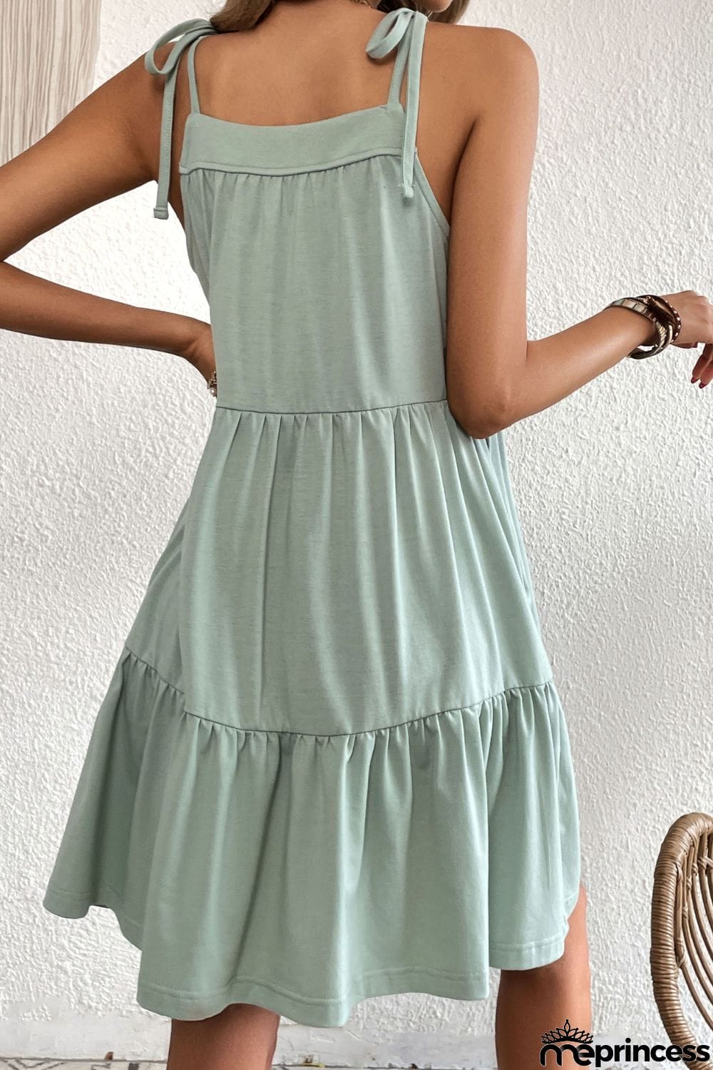 Tie-Shoulder Tiered Dress with Pockets