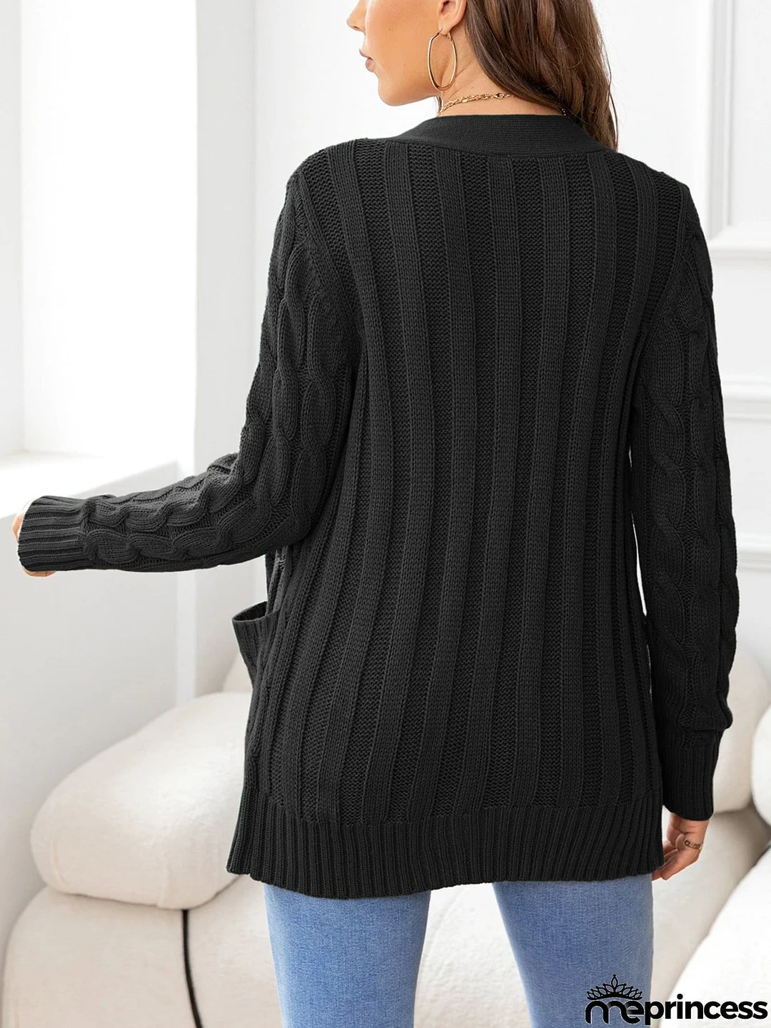 Button Down Cable-Knit Cardigan