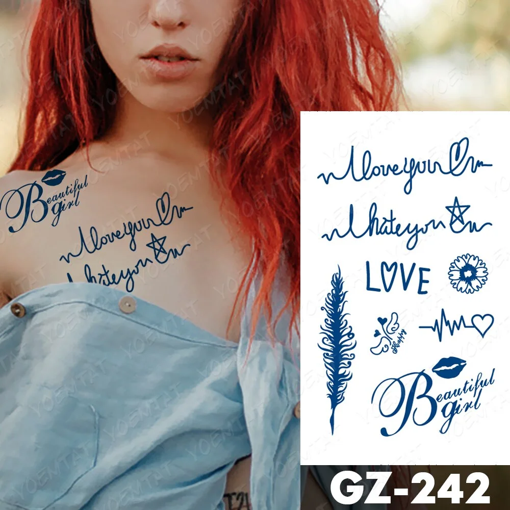 Sdrawing Lasting Ink Tattoos Body Art Waterproof Temporary Tattoo Sticker Butterfly Fairy Tatoo Arm Fake Feather Rose Swallow Tatto