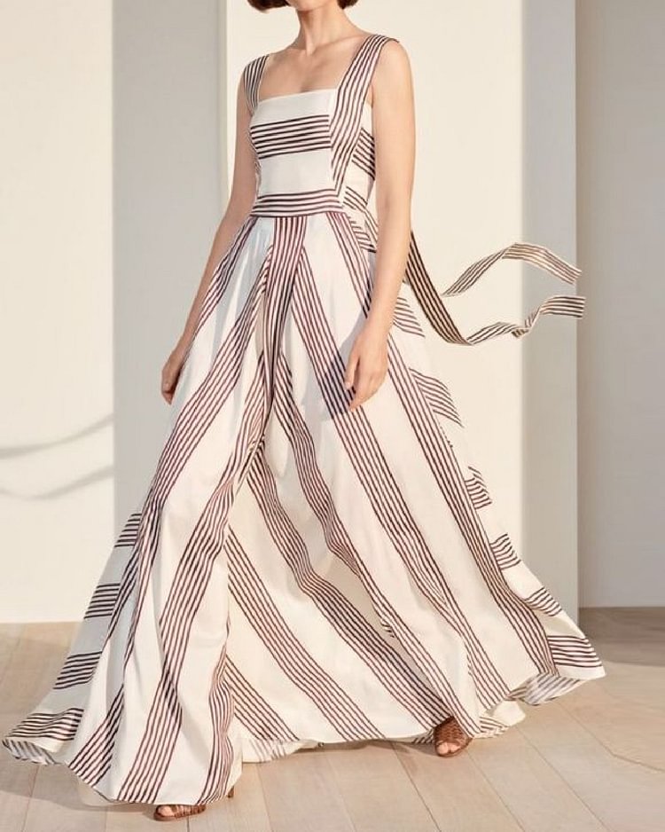 Striped Print Dress With Straps