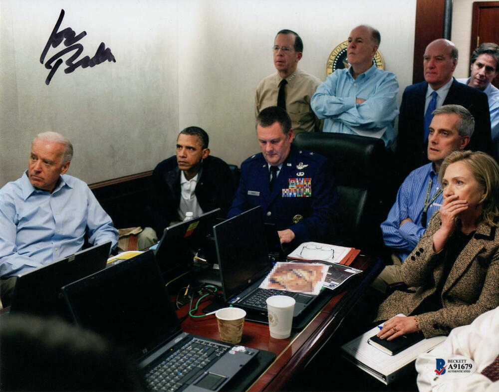 PRESIDENT JOE BIDEN SIGNED AUTOGRAPH 8x10 Photo Poster painting OSAMA BIN LADEN WAR ROOM BECKETT