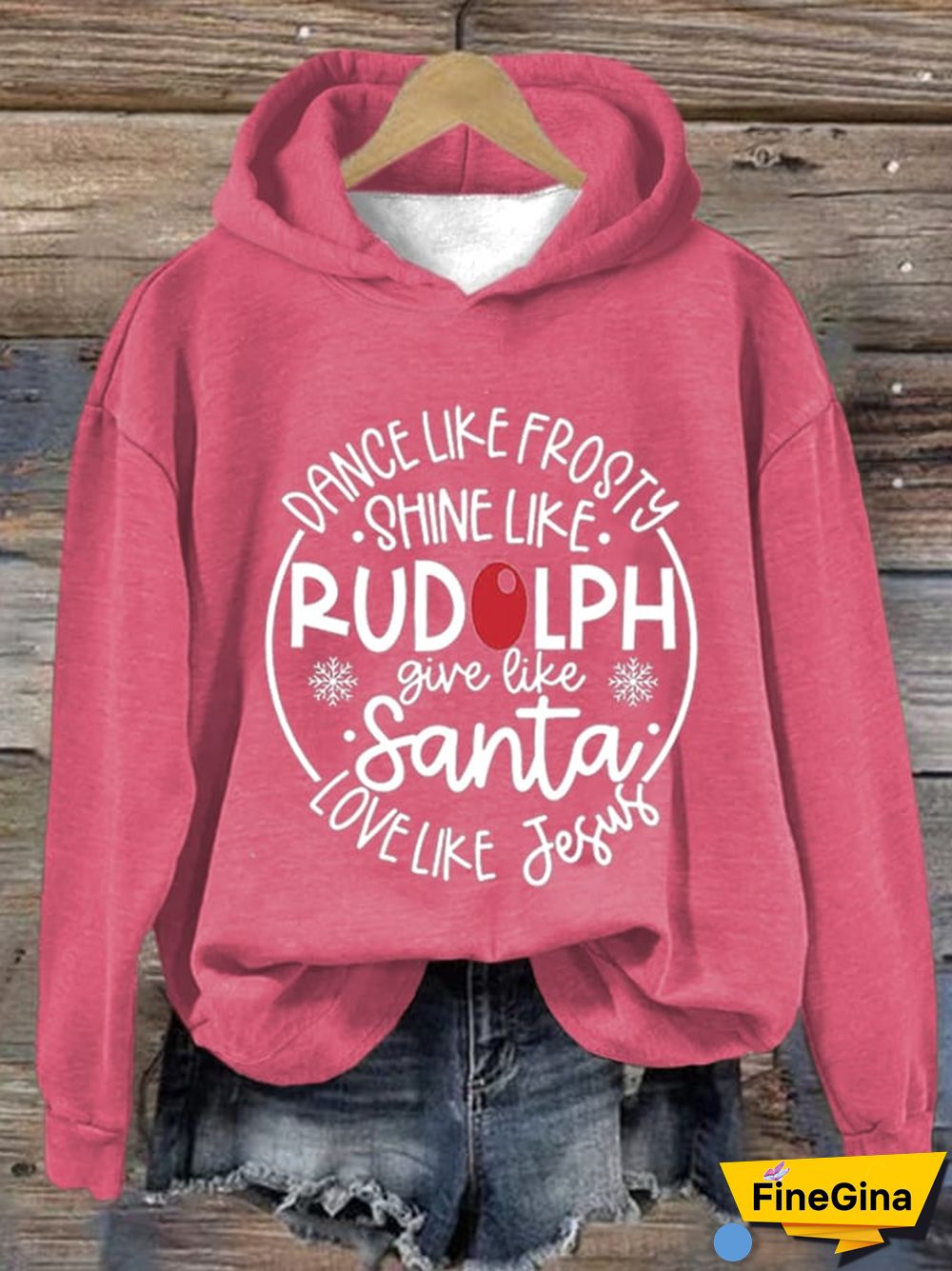 Women's Dance Like Frosty Shine Like Rudolph Give Like Santa Love Like Jesus Print Hoodie Long Sleeve Sweatshirt