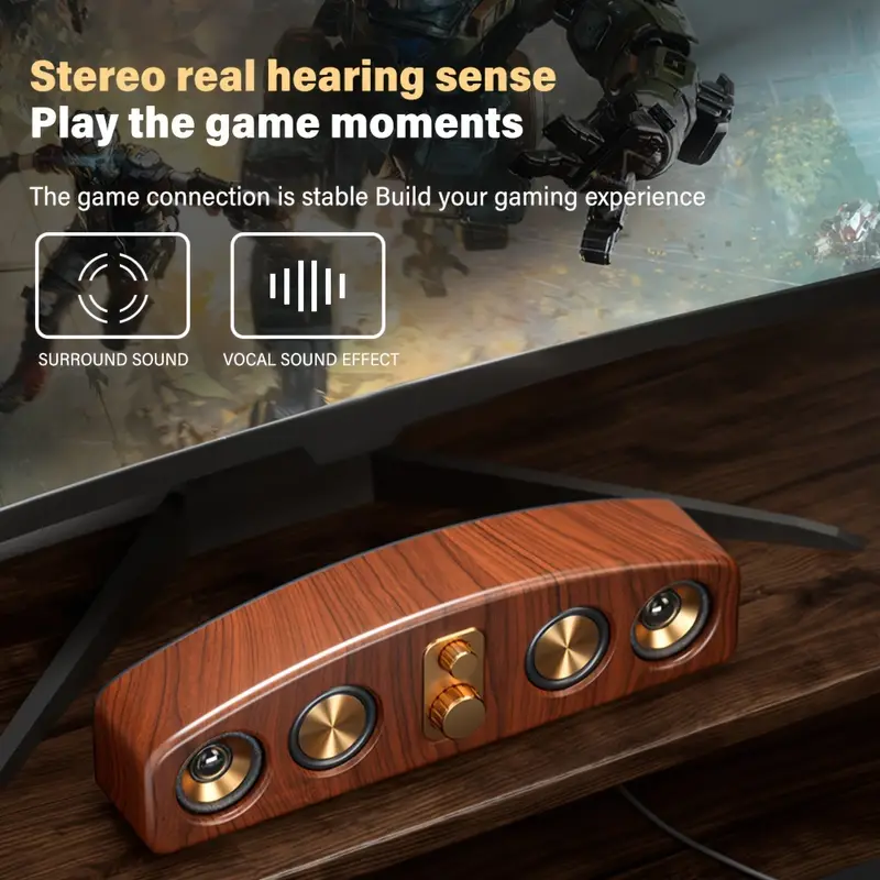 5 0 channel wireless speaker system with subwoofer wireless smart soundbar home theater stereo compatible with tv pc smartphone tablet ideal for parties gaming movies elegant wood grain portable design with low frequency type c and 5 watt and perfect gift for music lovers Product details 4