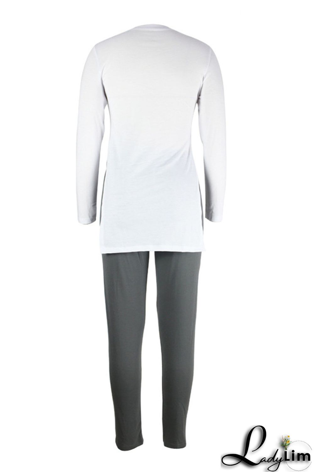 Stripe Fashion Casual Print Slit O Neck Long Sleeve Two Pieces