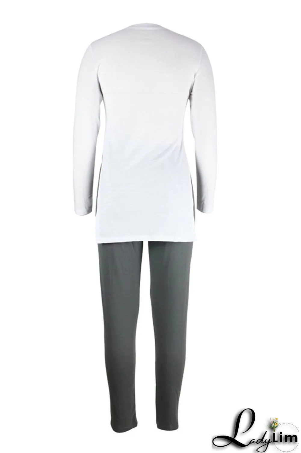 Stripe Fashion Casual Print Slit O Neck Long Sleeve Two Pieces