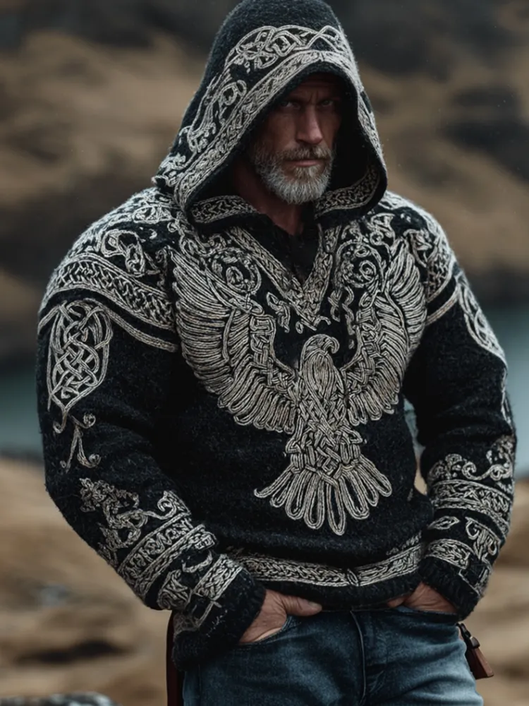 Men's Viking Eagle And Celtic Knot Colorblocked Hoodie Sweater