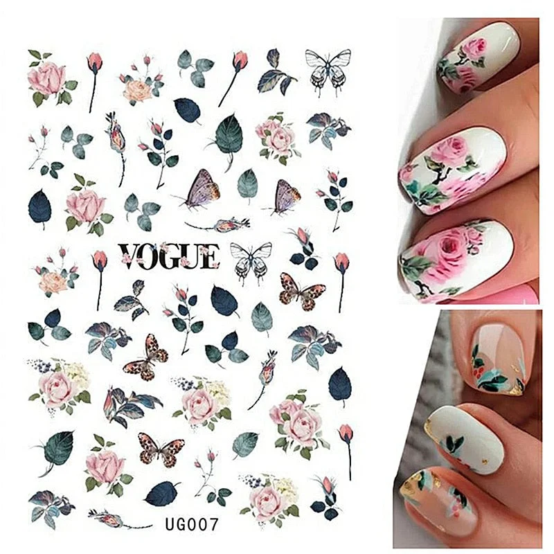 1PC Spring Palm Flowers Leaves 3D Nail Stickers Self-Adhesive Slider Nail Art Decorations Geometry Decals Manicure Accessories-Nail Inspo