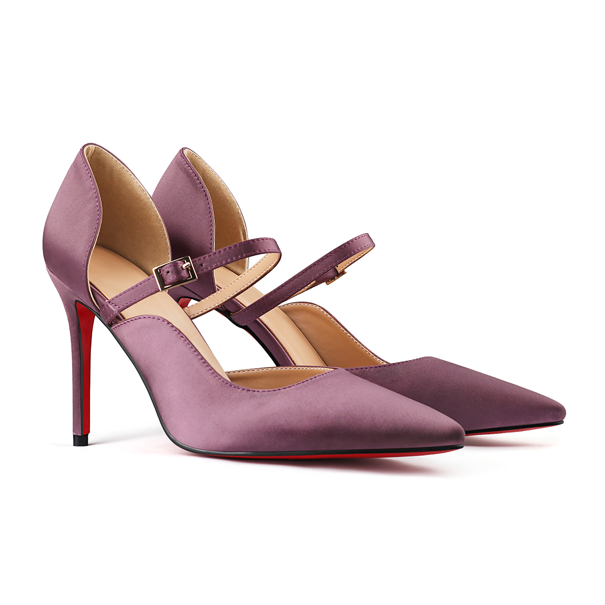 100mm Women's Classic Elegant Stilettos Pointed Toe Red Bottom Silk High Heels-MERUMOTE