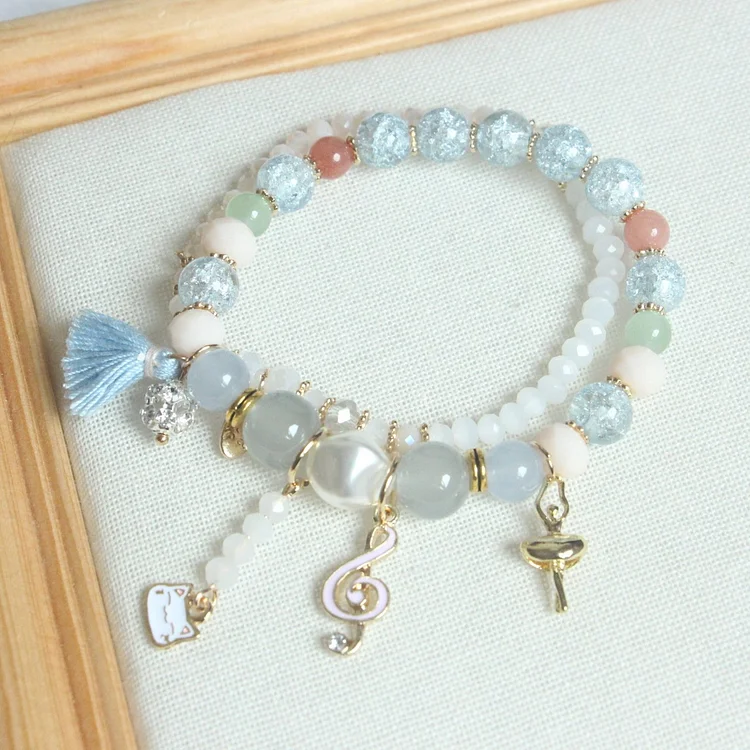 Musical Note Tassel Pop Flower Crystal Bracelet