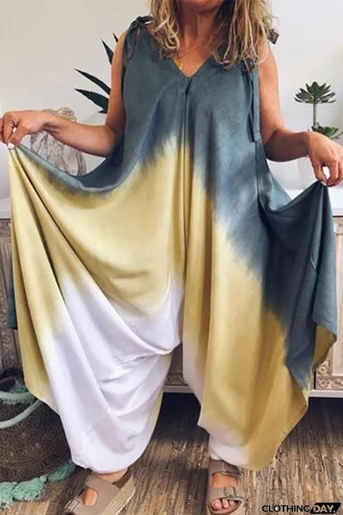 Tie Dye Bow Tie Loose Slip Jumpsuit